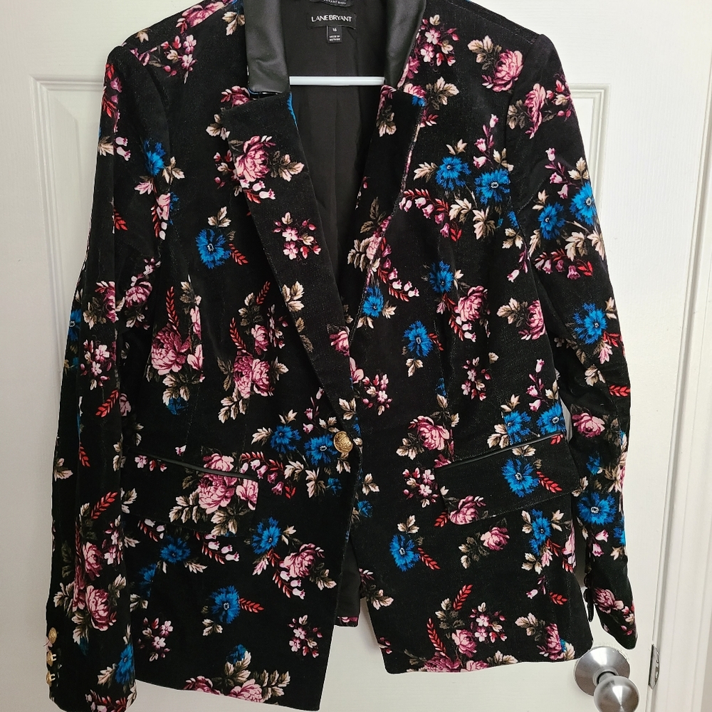 Corduroy Floral Blazer with Leather Trim